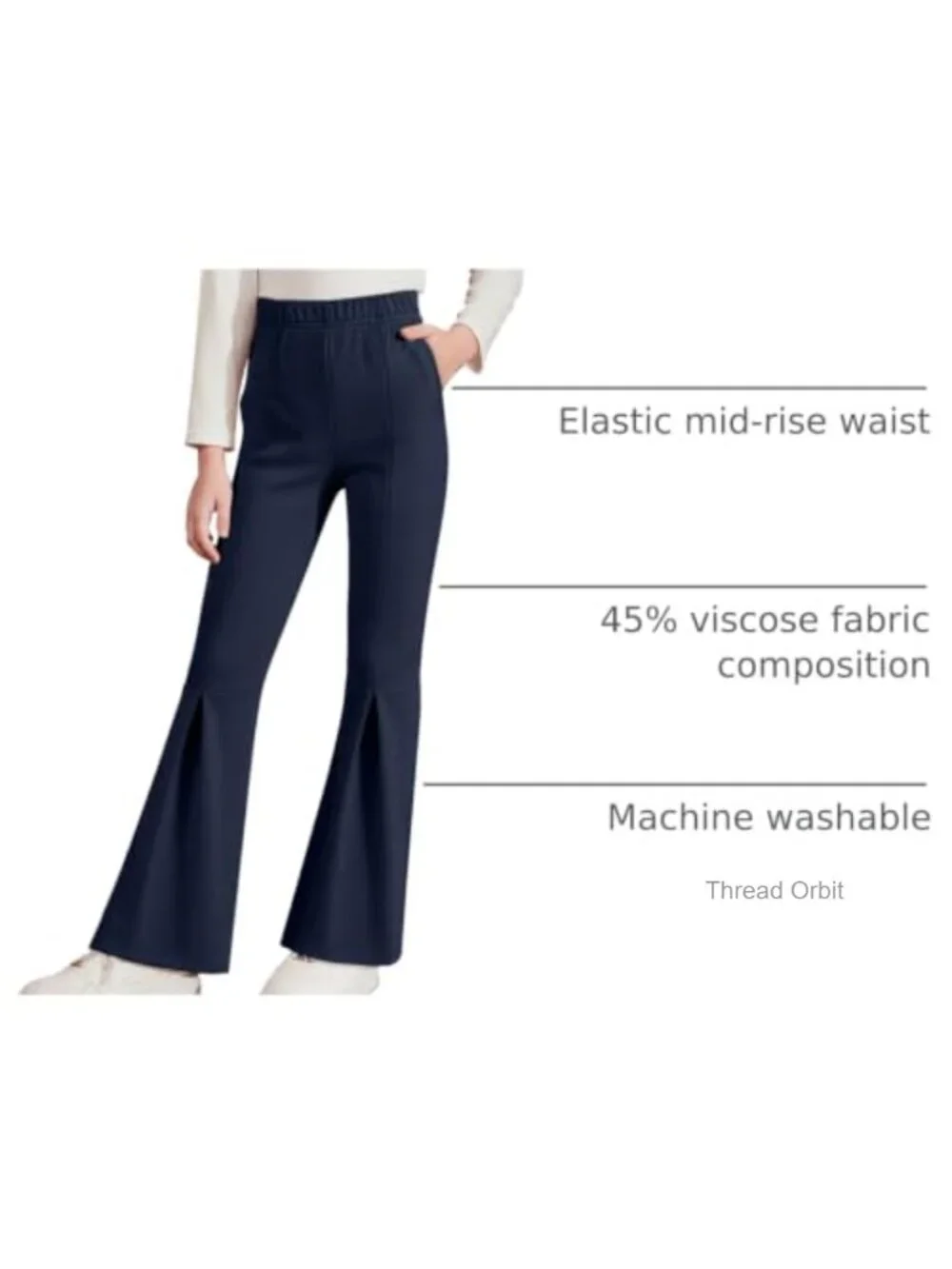 Girls School Uniform Dress Pants Flare Leggings Bell Bottoms with Side Pockets